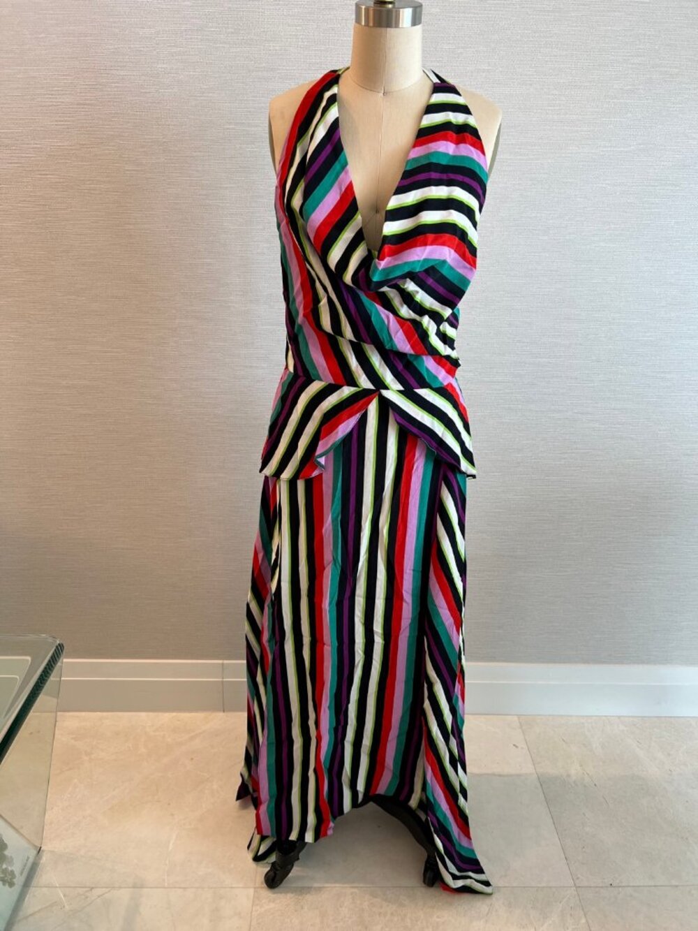 Topshop Multicolor Striped Halter Maxi Dress Open Back US 6
